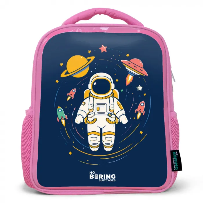 Astronaut - Planeet - Sterren - Raket Kinderrugzak - Roze middel -3d