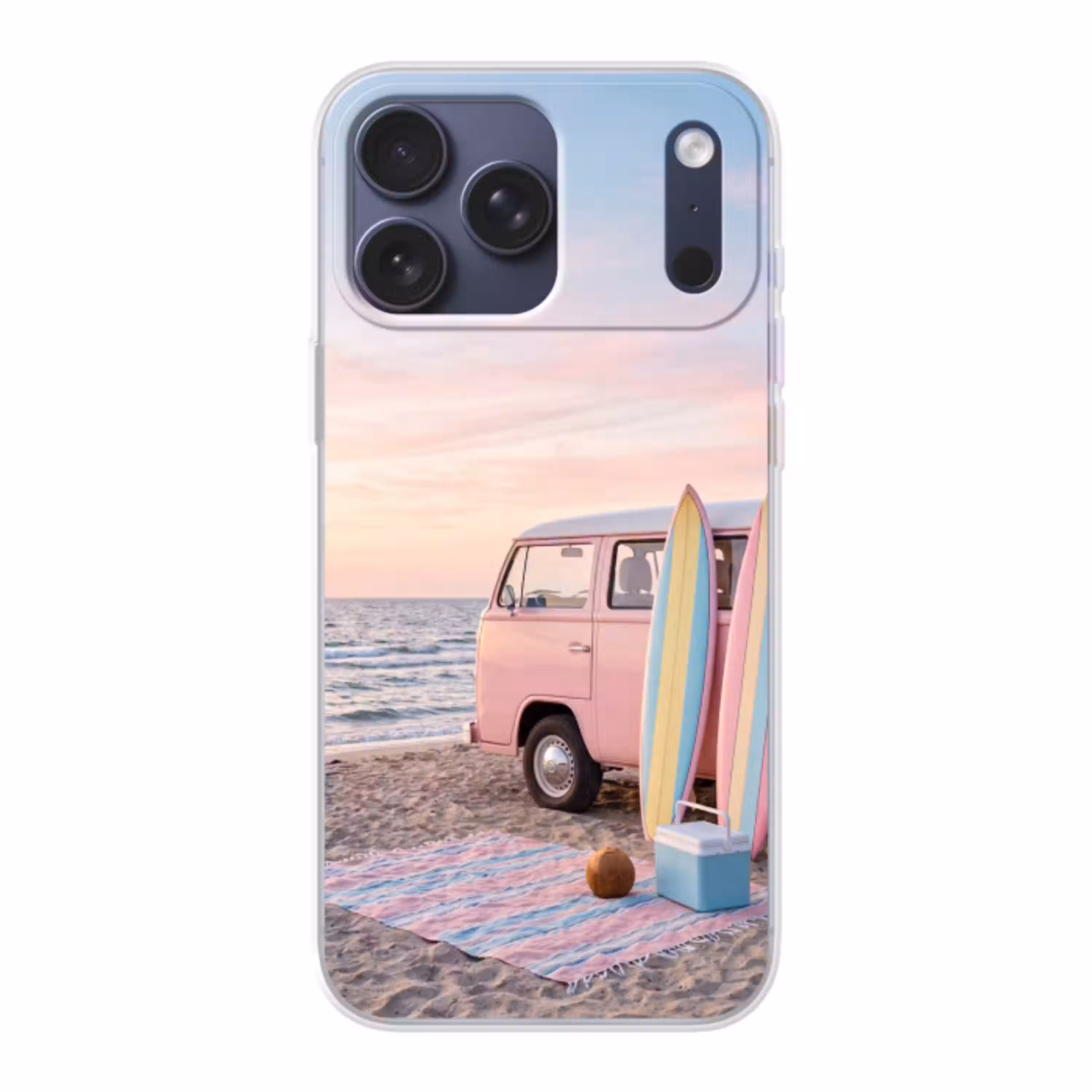 Busje - Strand - Surfplank - Zomer - Roze Telefoonhoesje iPhone 17 Pro Max klein -3d