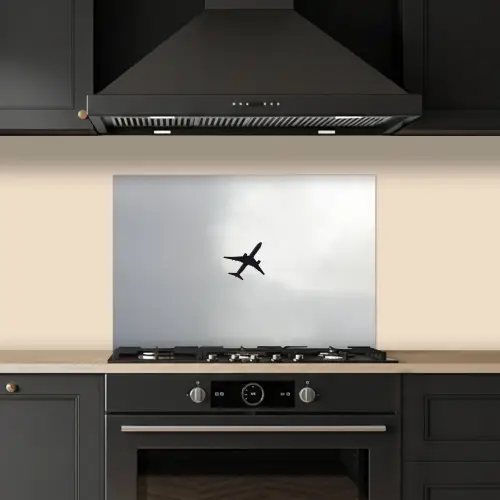 Minimalistisch - Silhouet - Zwart - Vliegtuig keuken achterwand spatscherm klein -sfeer1