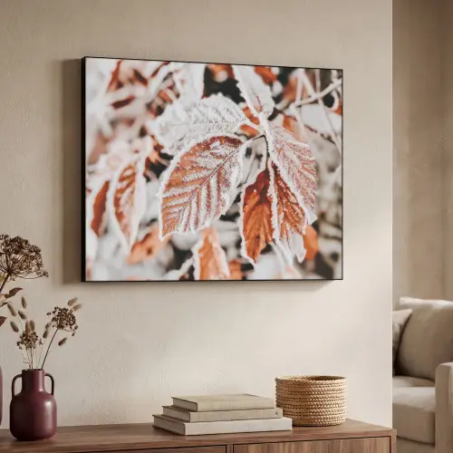 Bladeren - IJs - Winter - Natuur Textielframe zwart klein -sfeer3