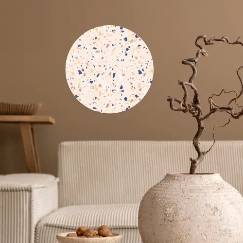 Terrazzo -  Patroon - Kleurrijk - Indigo Wandcirkel behangsticker klein 186 -sfeer1