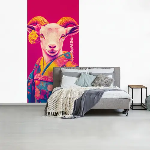 Geit - Hoorns - Kimono - Kleurrijk fotobehang vinyl groot -slaapkamer