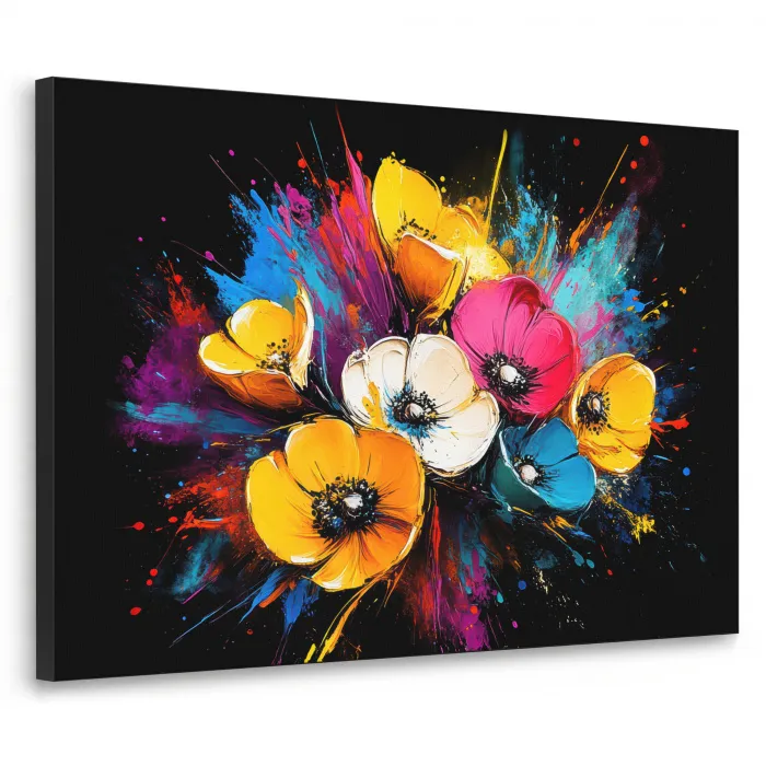 Bloemen - Kleurrijk - Graffiti - Modern - Boeket Textielframe zwart klein -3d