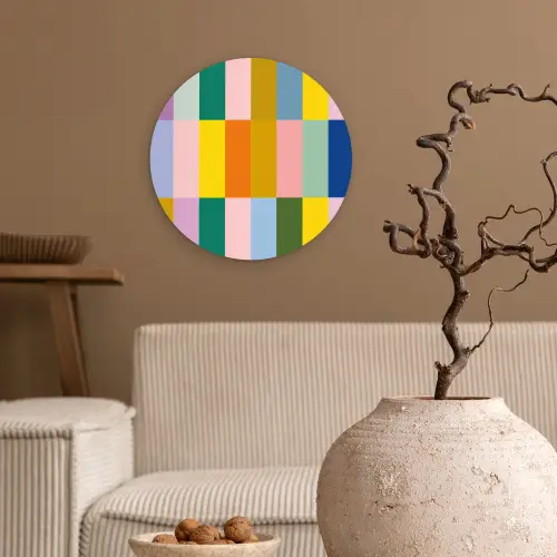 Stroken - Blauw - Patroon - Abstract Wandcirkel kunststof plaat 5mm dik klein -sfeer1
