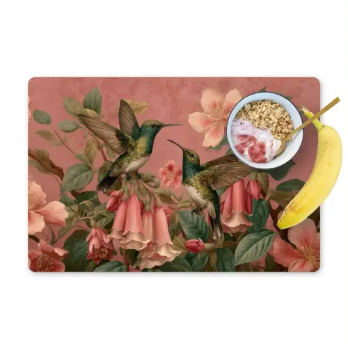 Kolibries - Bloemen - Groen - Roze Placemat vinyl groot -zzzproduct_Kitchenyeah-website
