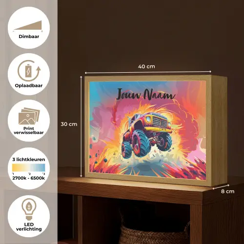 Monstertruck - Auto - Jongens - Kleurrijk Light Box met batterij (Wandlamp kind) middel -USP_websiteoverzichtNL