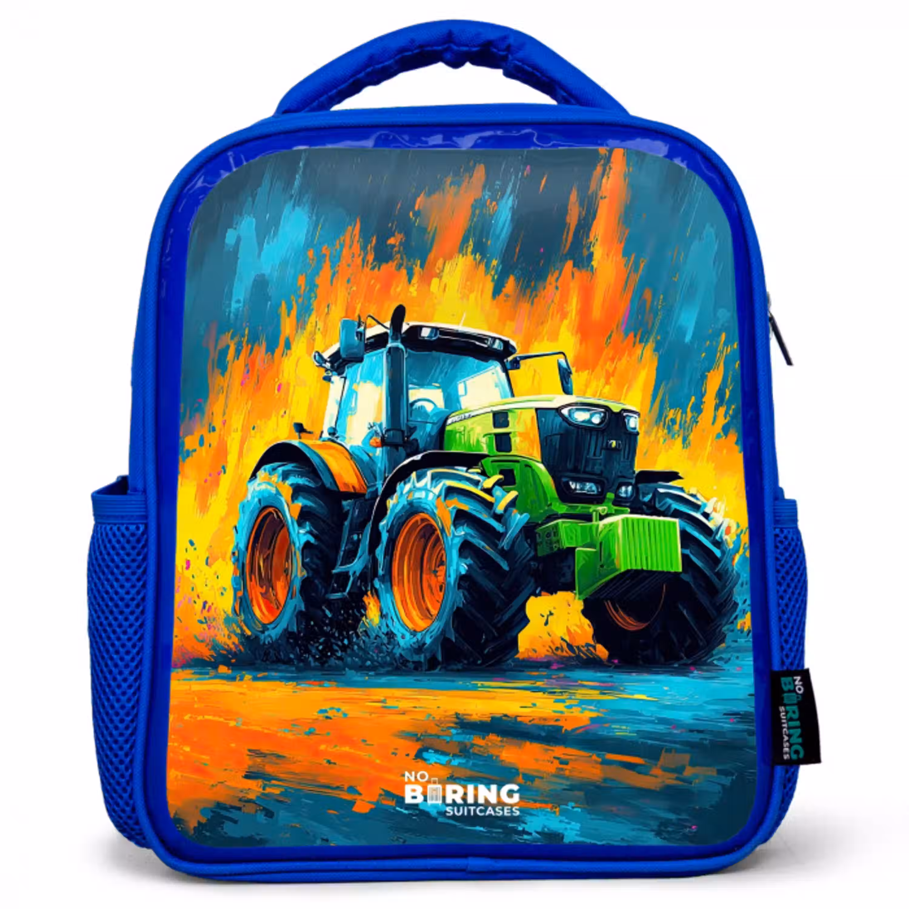 Tractor - Groen - Abstract - Penseelstreken Kinderrugzak - Blauw middel -3d