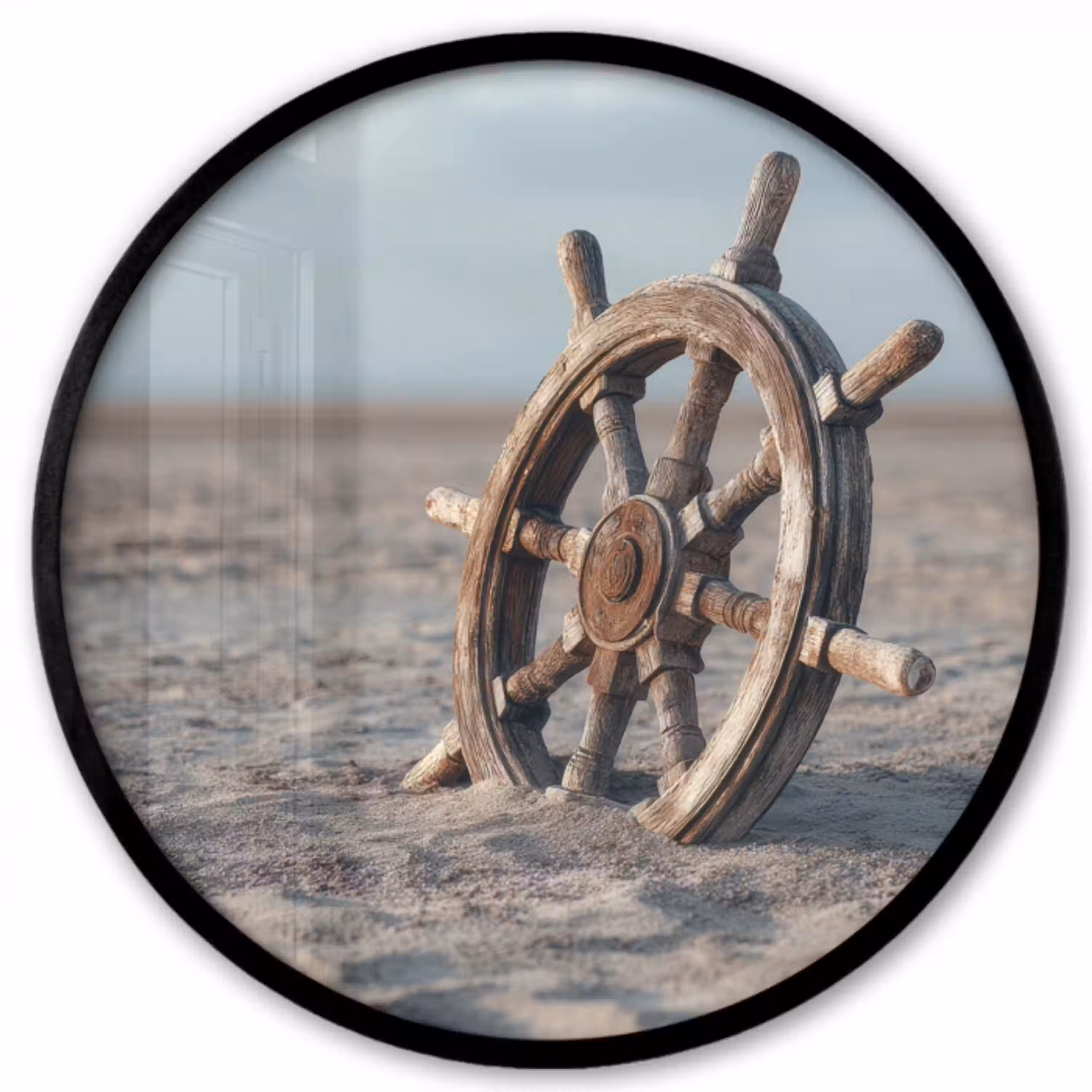 Scheepsstuur - Hout - Bruin - Zand Fotolijst rond zonder passe partout klein -3d