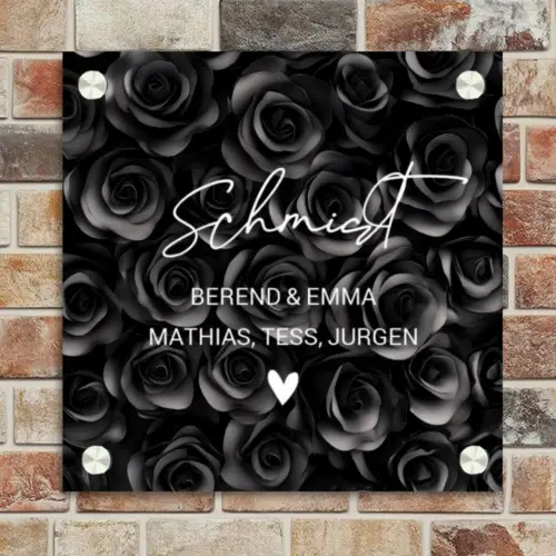 Zwarte rozen - Sierlijk Naambord Vierkant klein -sfeer2