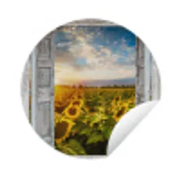 Doorkijk - Zonnebloem - Bloemen - Zon Wandcirkel tuinposter met ringen klein -3d
