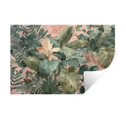 Compositie van bladeren - Groen - Roze Muursticker klein -3d