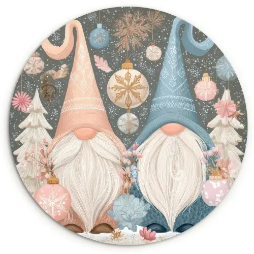 Kerst - Gnomen - Pastel Wandcirkel kunststof plaat 5mm dik klein -3d