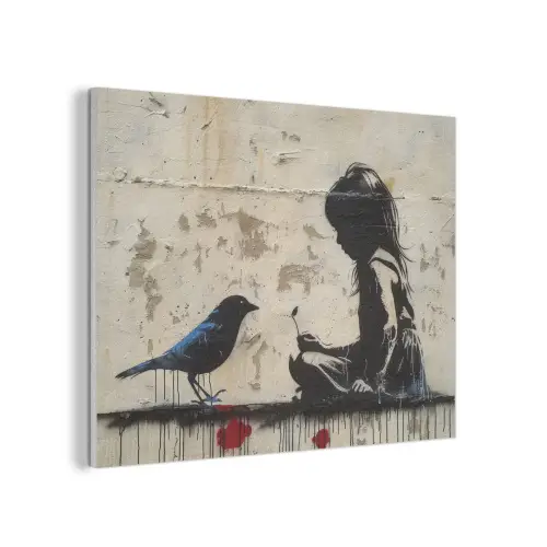 Street art - Meisje - Vogel - Graffiti - Banksy PET vilt klein -3d