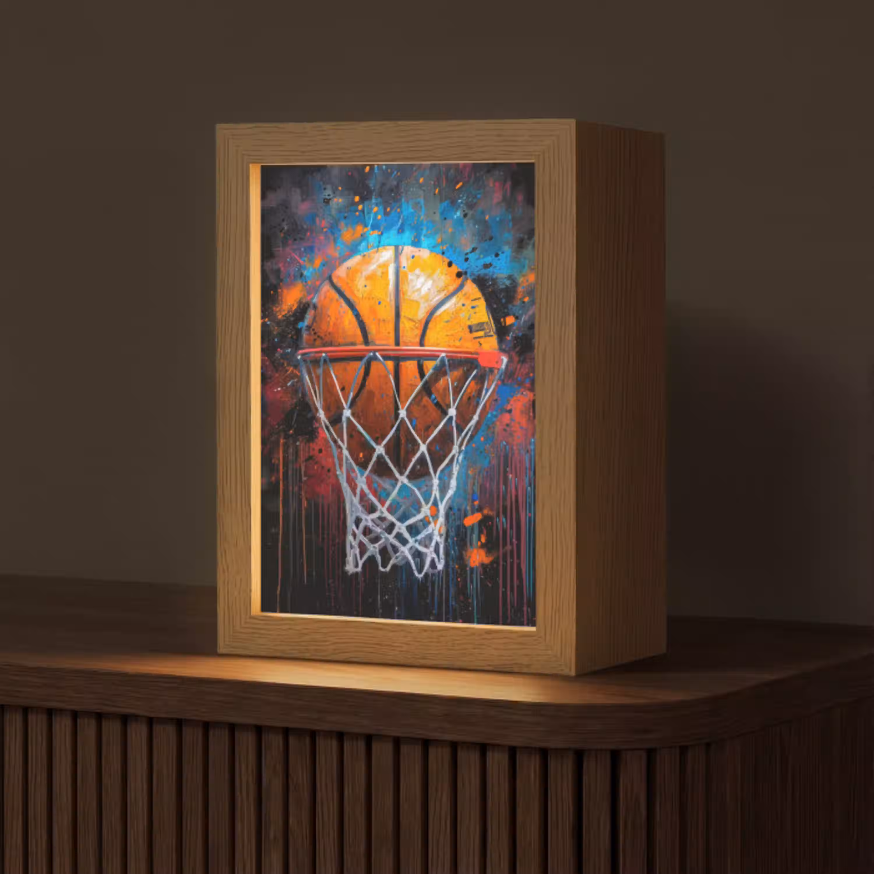 Graffiti - Basketbal - Sport - Zwart - Street art Light Box met kabel (Tafellamp) klein -z3d_website