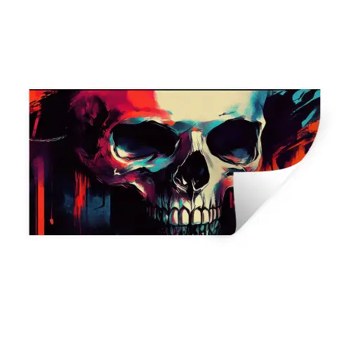 Schedel - Abstract - Rood - Blauw - Graffiti Muursticker klein -3d