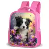 Hond - Bloemen - Natuur - Puppy - Bordercollie Kinderrugzak - Roze middel -schuin
