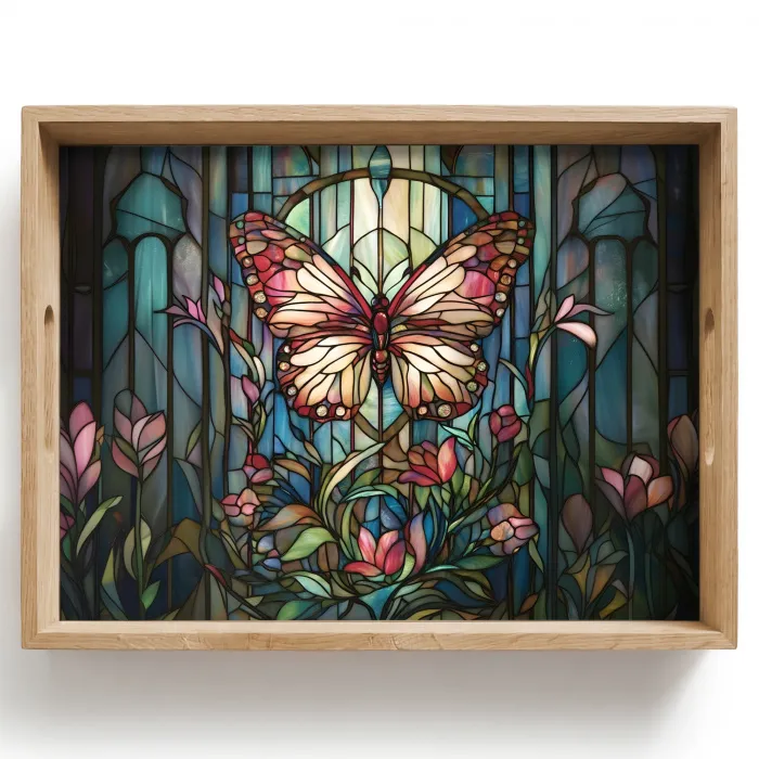 Vlinder - Roze - Bloemen - Bladeren Dienblad Rechthoek middel -z3d_shopping