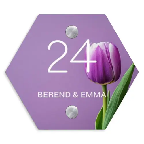 Paarse tulp - Klassiek Naambord Hexagon klein -3d