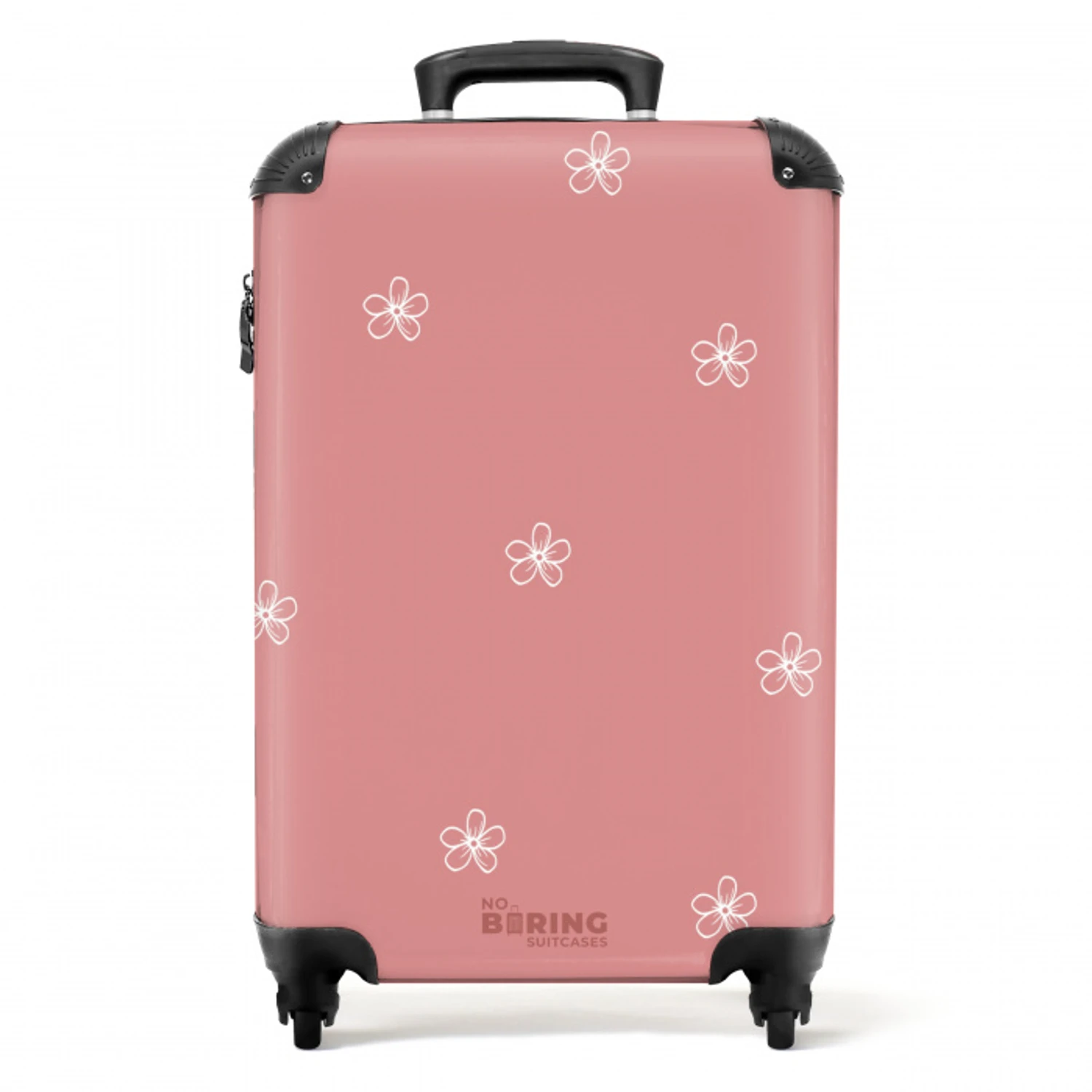 Roze achtergrond met witte bloemen NBS - Handbagage koffer - Unisex middel -productfoto_recht