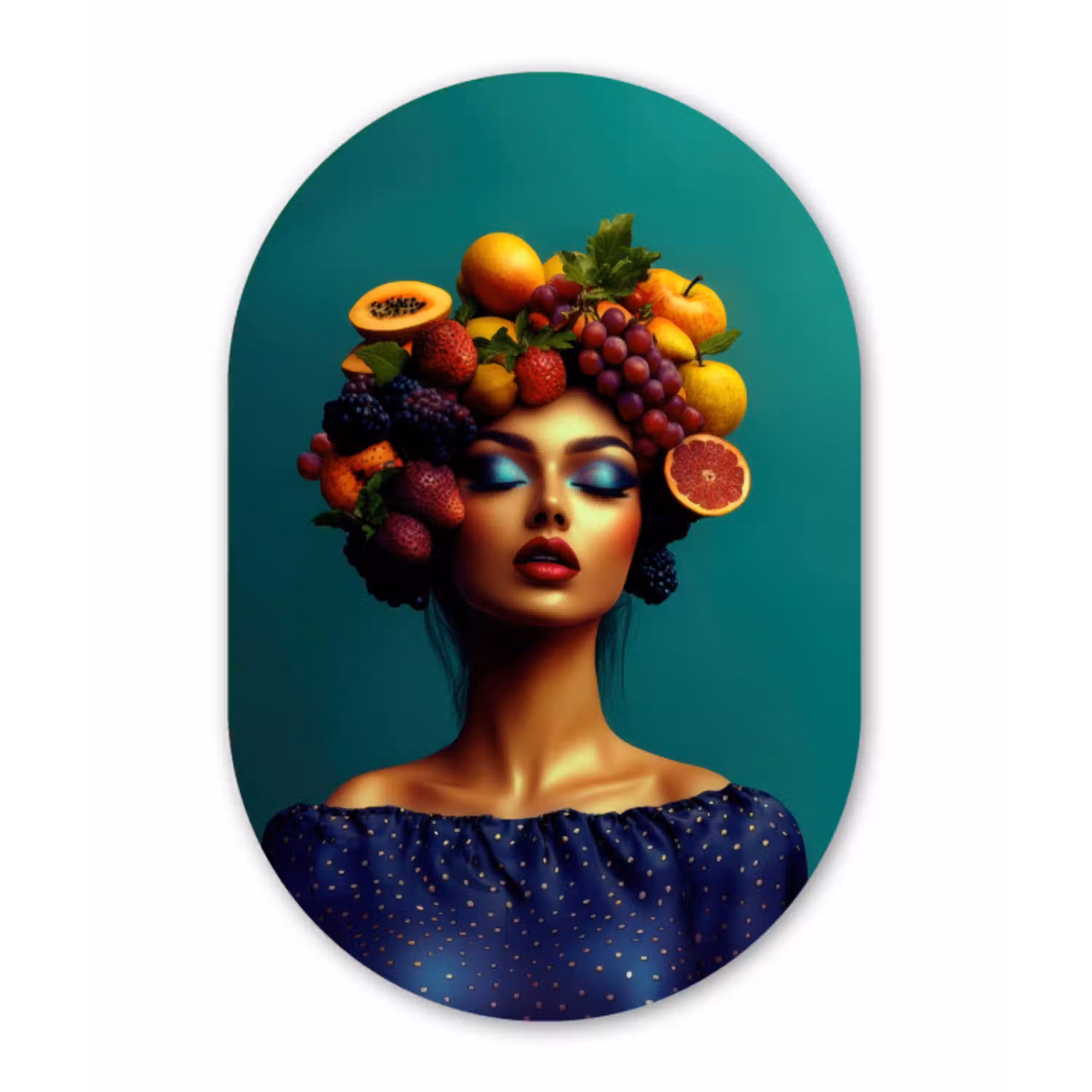 Vrouw - Hoodtooi - Tropisch - Fruit - Druiven Wandcirkel Ovaal Aluminium middel -3d