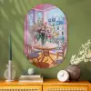 Pink - City - Bloemen Wandcirkel Ovaal Glas middel -sfeer2