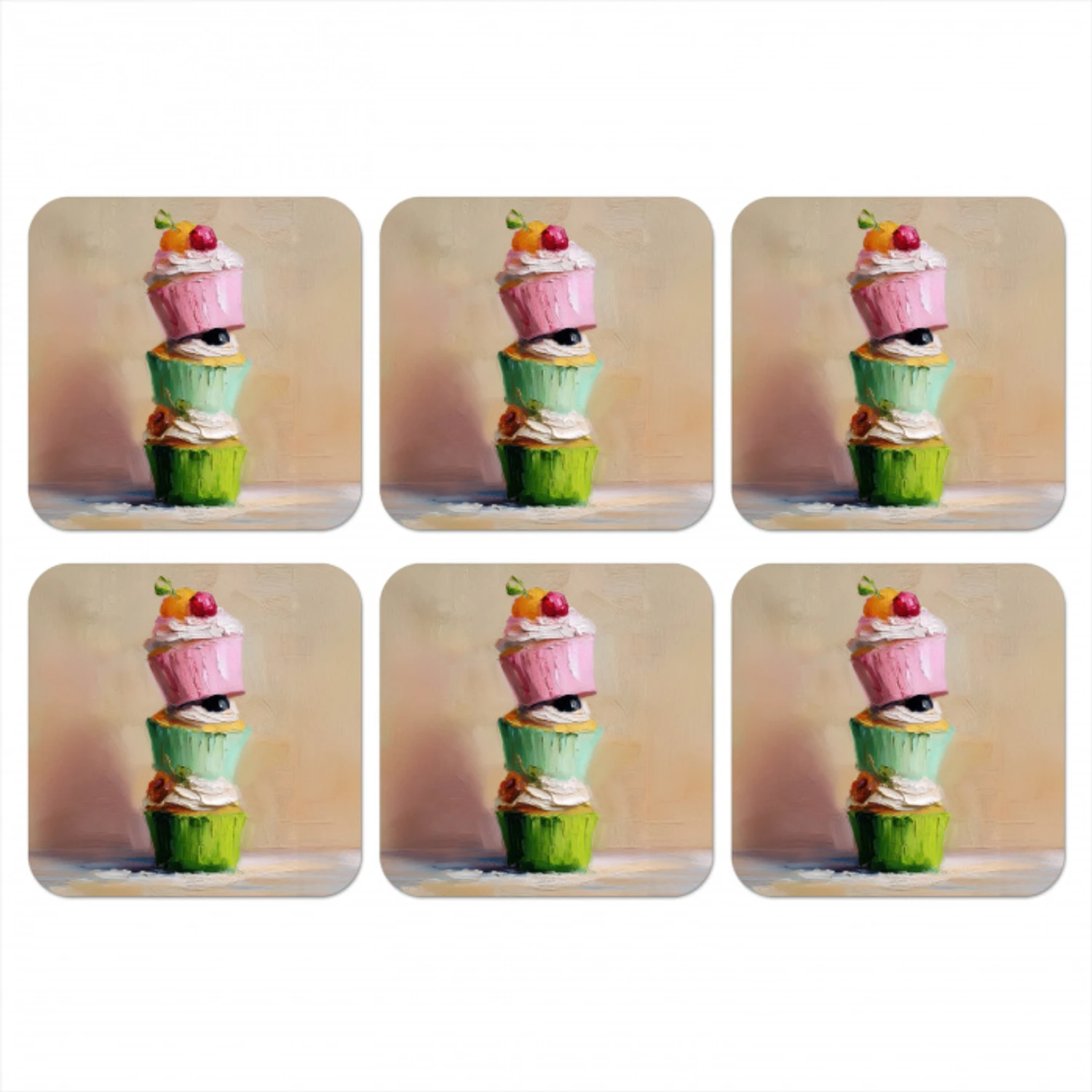 Cupcakes - Gestapeld - Kleurrijk - Fruit onderzetter kurk middel -3d