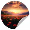 Landschap - Zonsondergang - Bloemenveld Wandcirkel behangsticker klein -3d