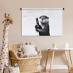 Wijnfles - Otter - Zwart Wandkleed katoen middel -wsfeer5_kind