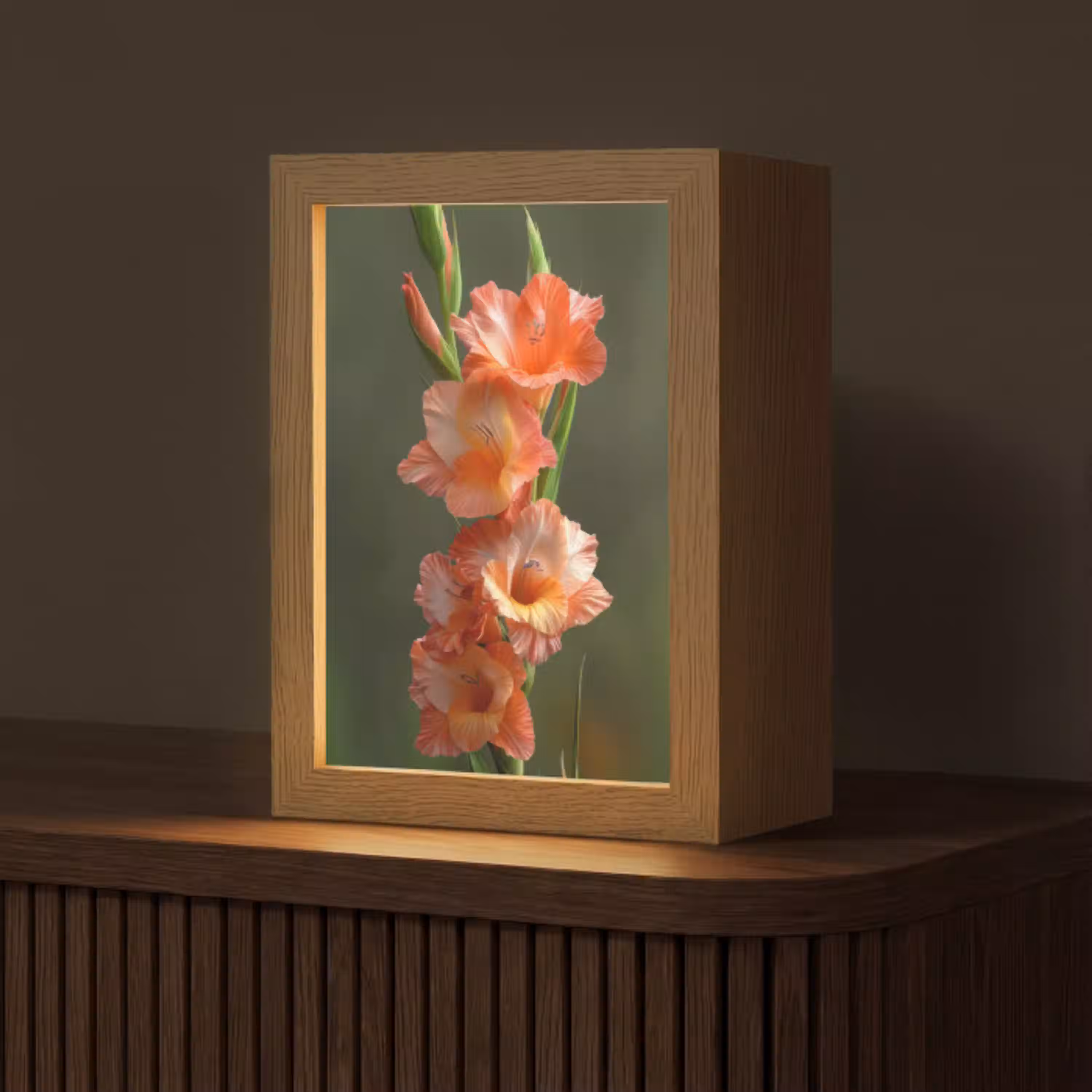 Bloem - Gladiolen - Zalmroze Light Box met kabel (Tafellamp) klein -z3d_website