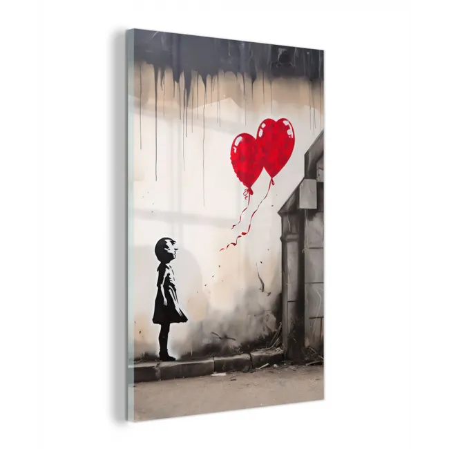 Kunst - Meisje - Ballonnen - Hart - Grijs plexiglas 5mm klein -z3d