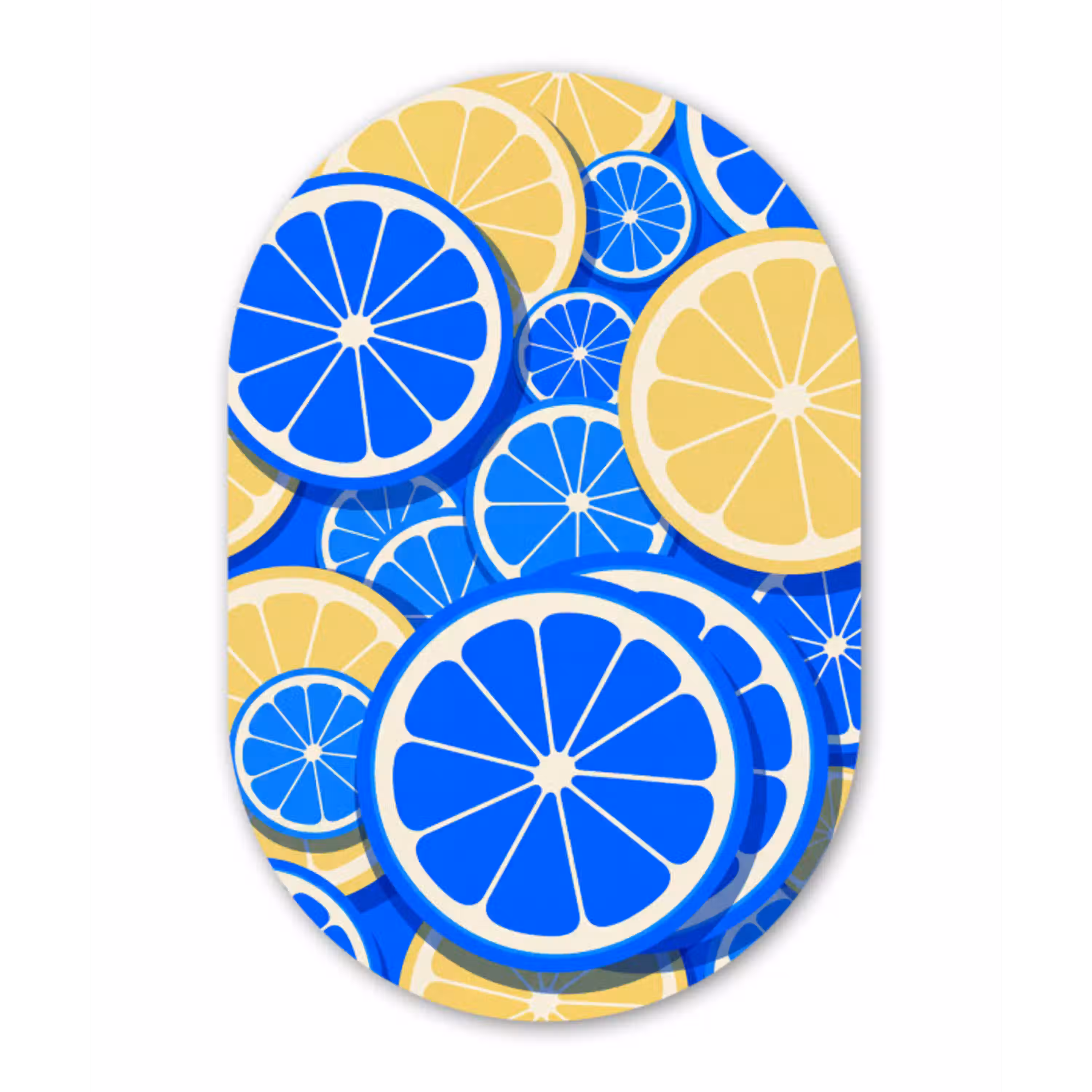 Fruit - Schijven - Patroon - Modern - Blauw - Geel Wandcirkel Ovaal Forex klein -3d
