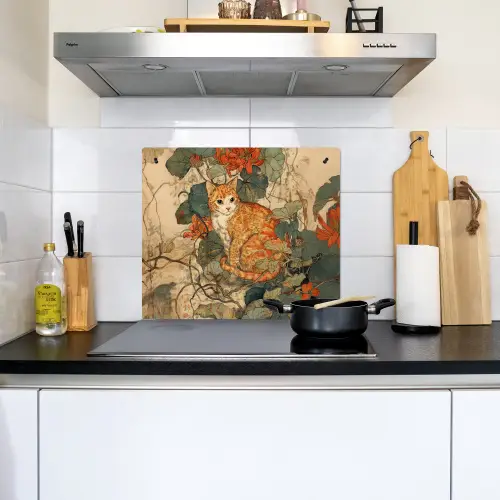 Kat - Sierlijk - Bloemen Inductie beschemer met haakjes middel -sfeer2