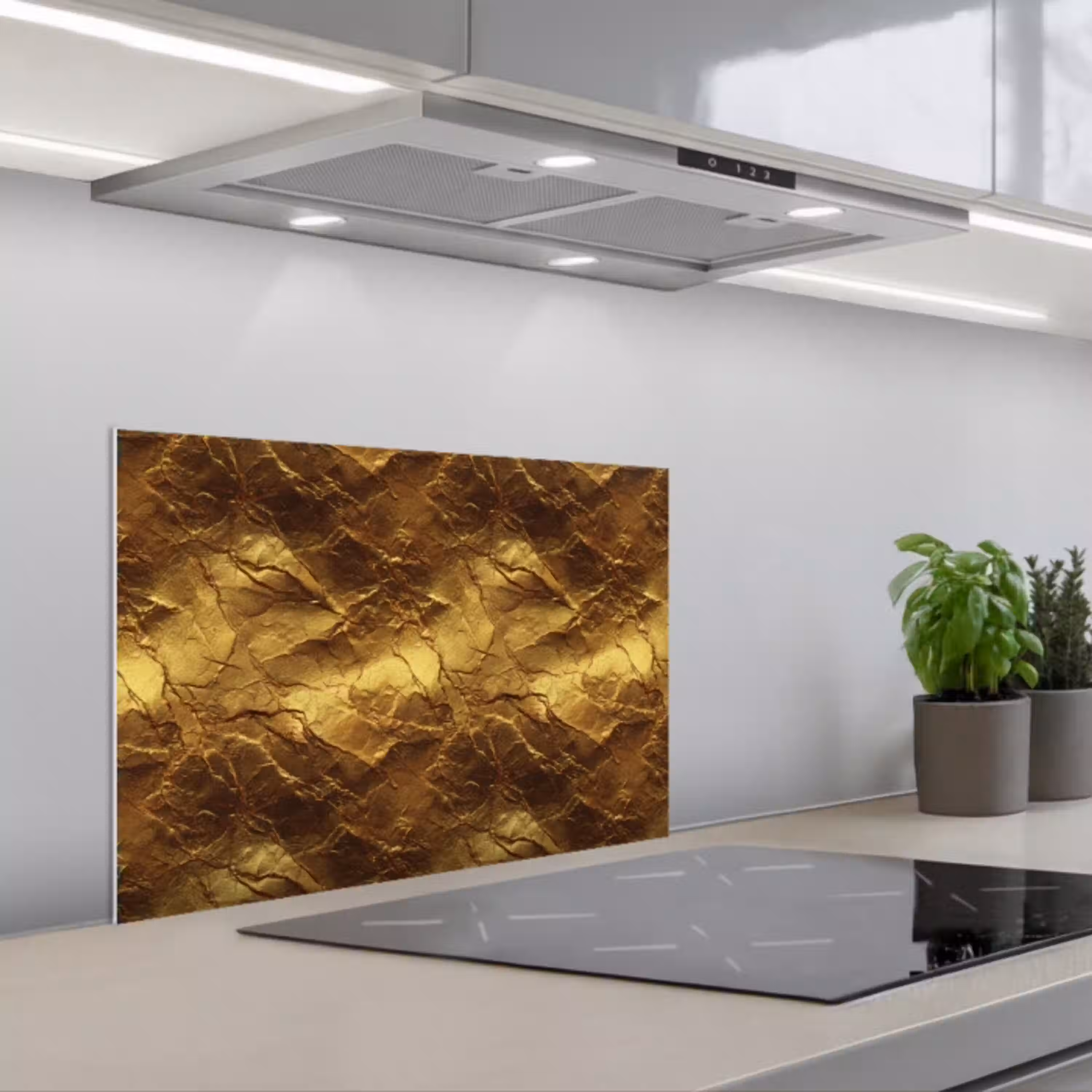 Bladgoud - Textuur  - Goud keuken achterwand spatscherm klein 900 -3d_schuin