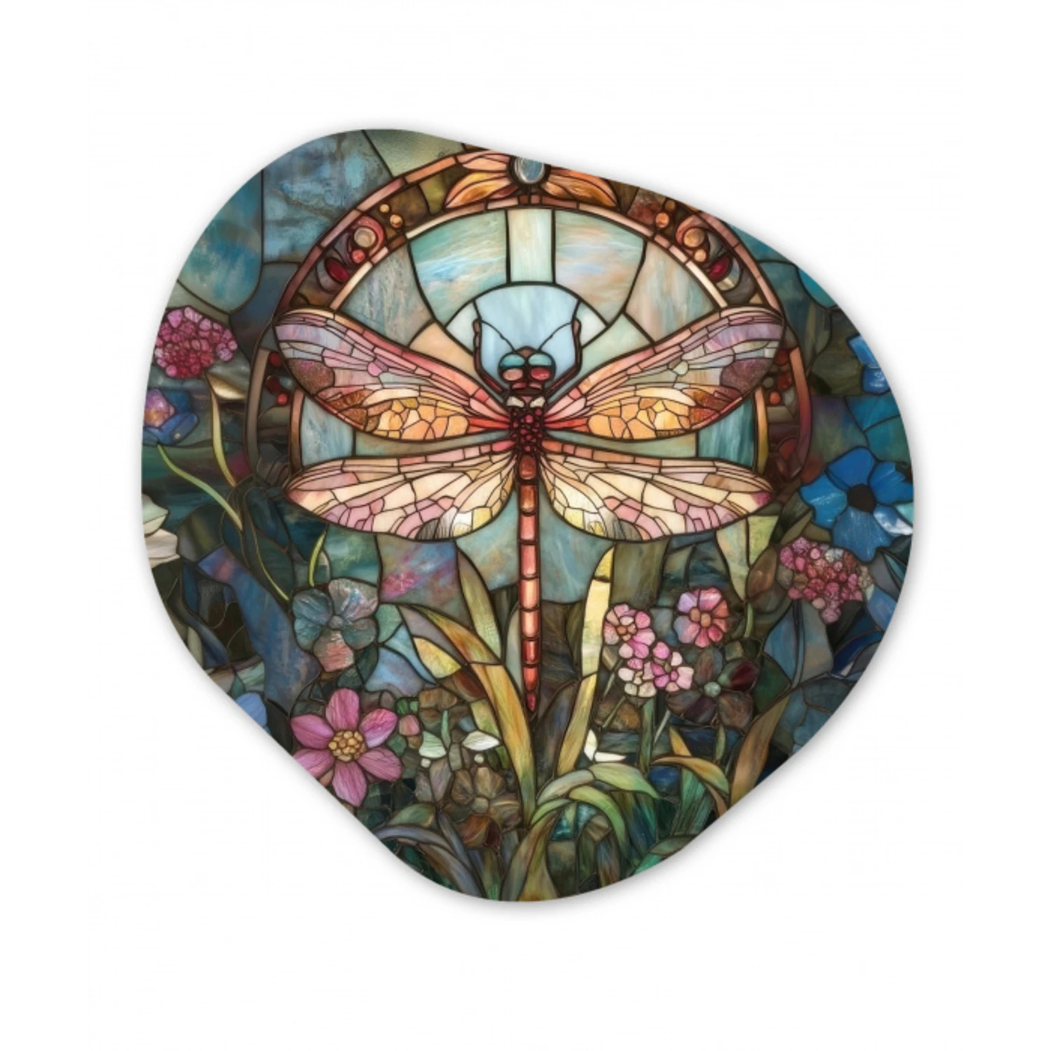 Libelle - Mozaïek - Bloemen - Kleurrijk Wandcirkel Organisch Forex 3mm klein -3d