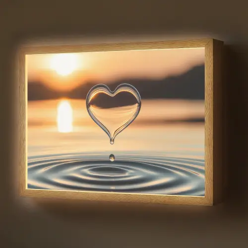 Hart - Water - Zonsondergang - Natuur - Zen Light Box met batterij (Wandlamp) middel -z3d_website