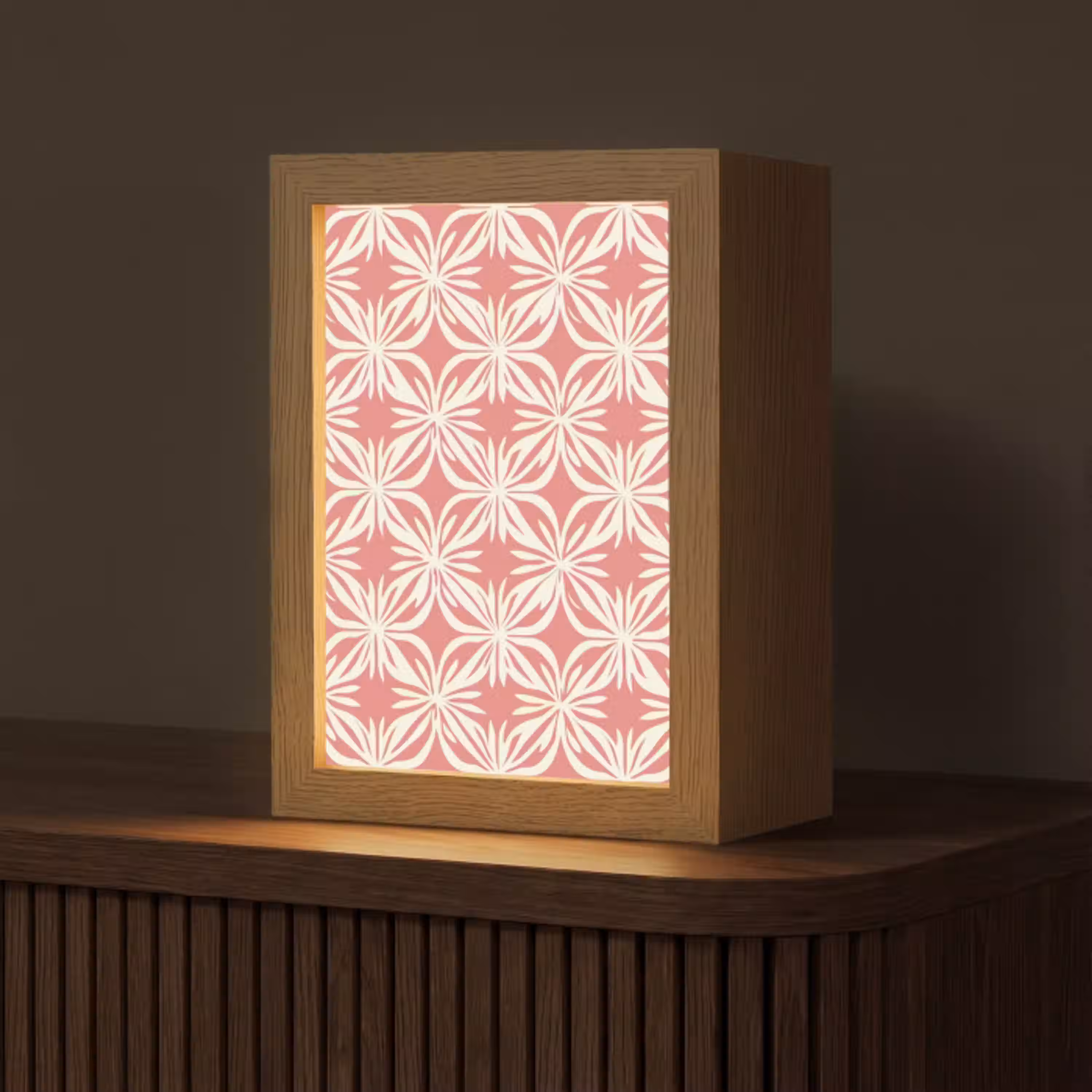 Roze - Bloemenmotief - Wit - Modern Light Box met kabel (Tafellamp) klein 925 -z3d_website