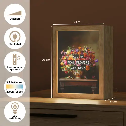 Kleur - Bloemen - Vintage - Bloemenvaas Light Box met kabel (Tafellamp) klein -USP_NL
