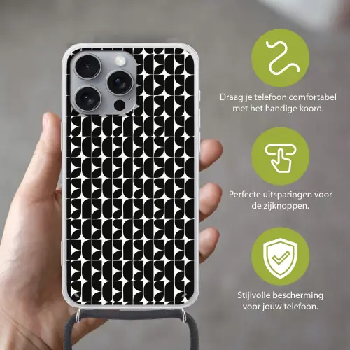 Modern - Geometrisch - Zwart Hoesje iPhone 16 Pro Max met koord klein 804 -sfeer2_NL