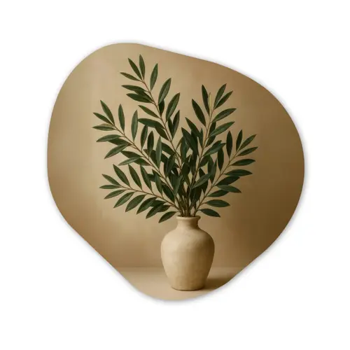 Vaas - Olijftakken - Bladeren - Beige Wandcirkel Organisch Plexiglas middel -3d
