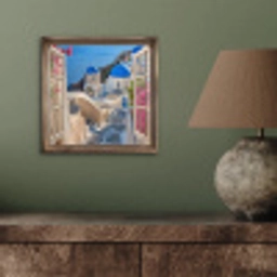 Doorkijk - Santorini - Landschap - Blauw - Grieks aluminium wit klein -sfeer2