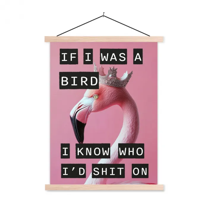 Flamingo - Roze - Vogel - Decoratie textielposter latten blank klein -3d