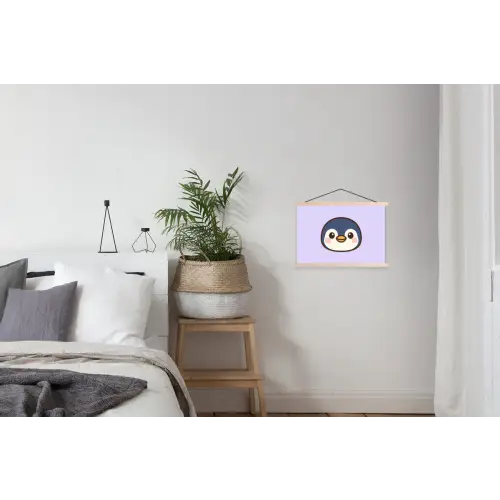 Pinguïn - Paars - Schattig textielposter latten blank klein -woonkamer