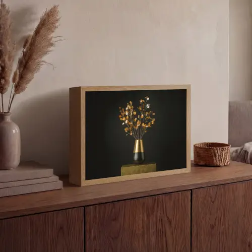 Goudbruine - Bladeren - Vaas - Herfstachtig Light Box met batterij (Wandlamp) middel -sfeer2