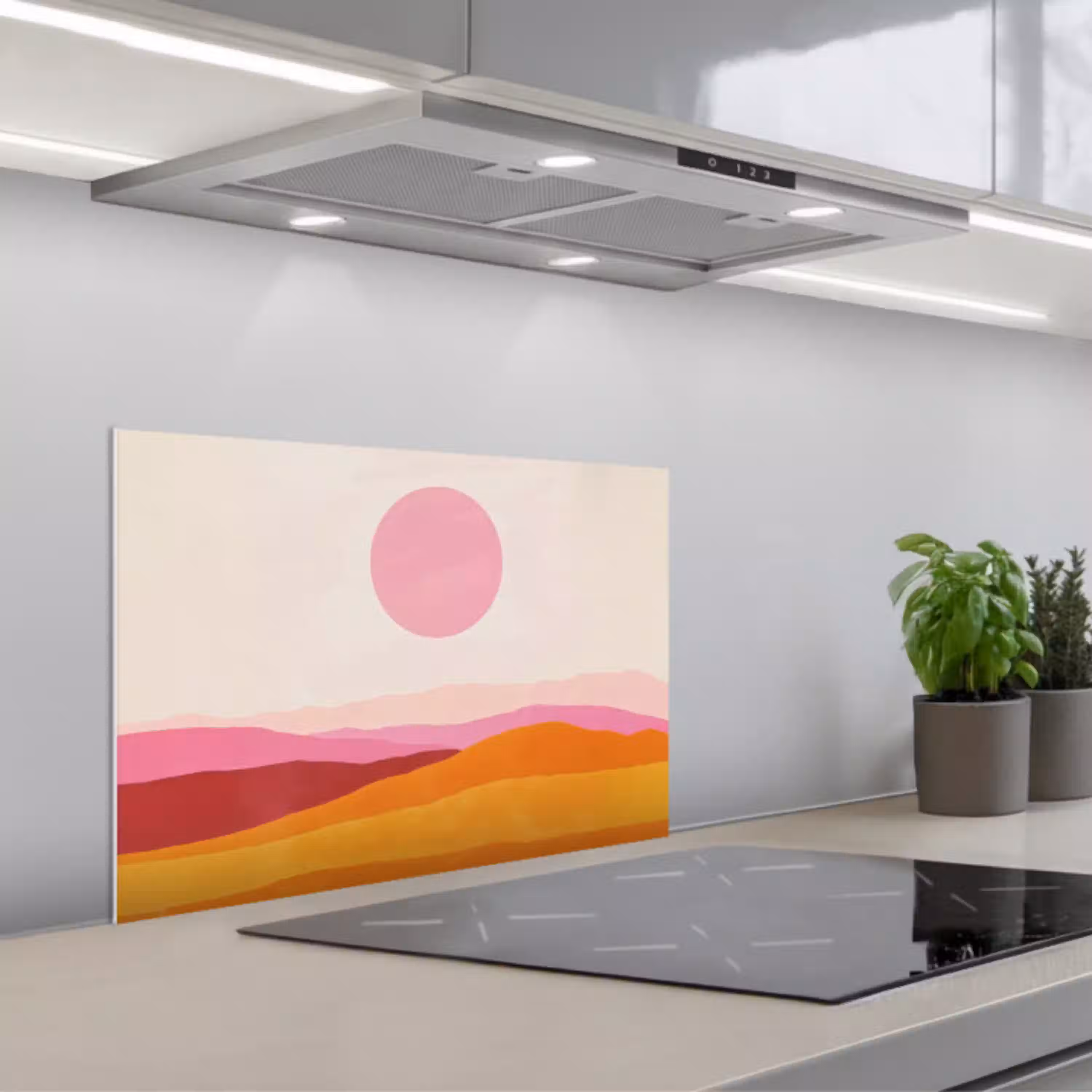 Heuvels - Oranje - Zon - Abstract keuken achterwand spatscherm klein -3d_schuin