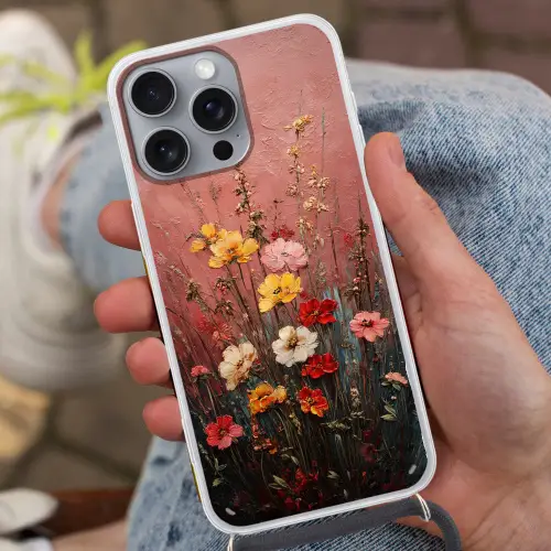 Bloemenboeket - Fijne details - Roze Hoesje iPhone 16 Pro Max met koord klein -sfeer3