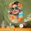 Bloemen - Vrouw - Zonnebril - Blauw Wandcirkel Ovaal Glas middel -sfeer2