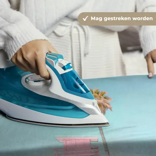 Palmboom - Strandhuis - Roze Wandkleed katoen klein -sfeer9