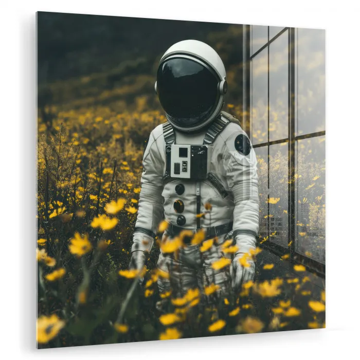 Astronaut - Bloemen - Veld - Geel plexiglas 5mm klein -zzzproduct_nieuw