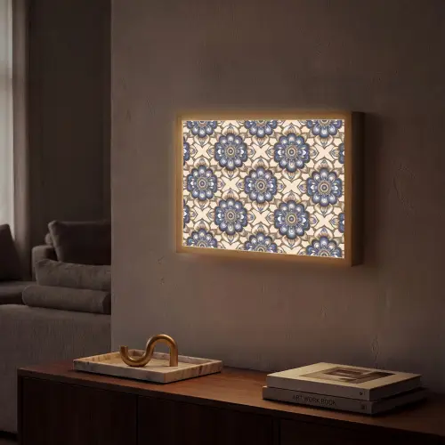 Floraal - Ornament - Blauw Light Box met batterij (Wandlamp) middel 907 -sfeer1