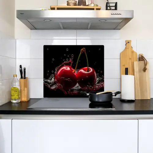 Kersen - Rood - Fruit - Water - Zwart Inductie beschemer met haakjes middel -sfeer2